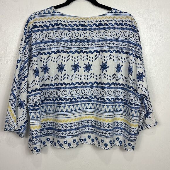 For Cynthia Dolman 3/4 Sleeve Linen Blend Printed Top Blouse Size M - Picture 4 of 9